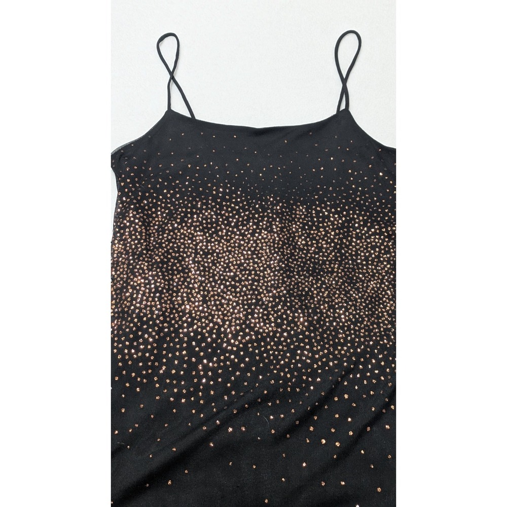 vtg Wet Seal slip dress sparkle black small  asymmetrical‎ hem midi spaghetti - Picture 2 of 13
